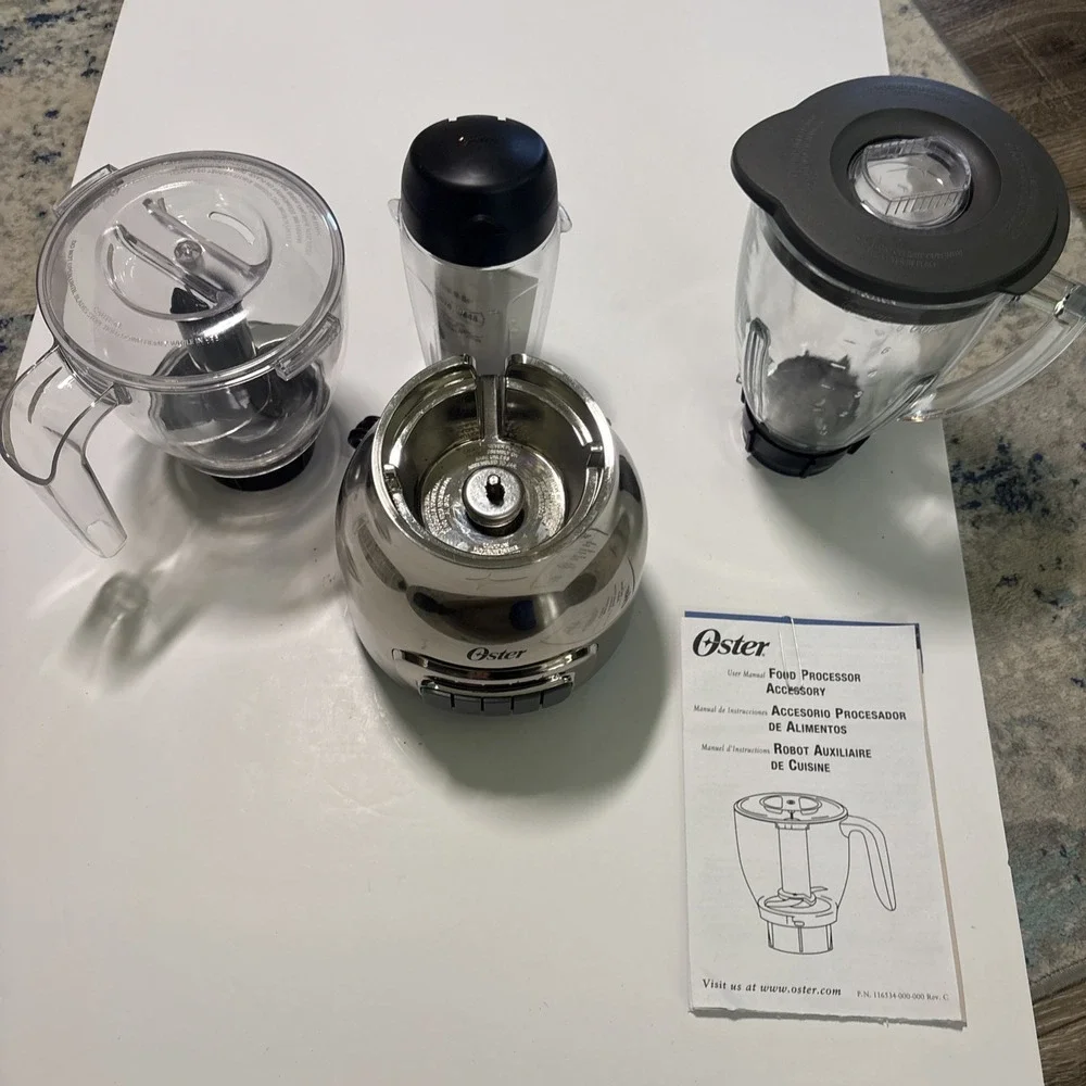 Oster 3-in-1  700W Blender Kitchen System Chrome Shaker Processor Pitcher EUC